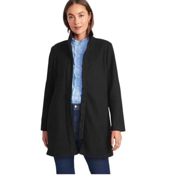 Old navy black soft brushed funnel neck coat - Picture 1 of 11